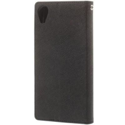 HTC Desire 820 „Mercury“ atvērams melns ādas maciņš - maks / Vacins.lv