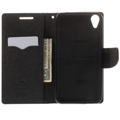 HTC Desire 820 „Mercury“ atvērams melns ādas maciņš - maks / Vacins.lv
