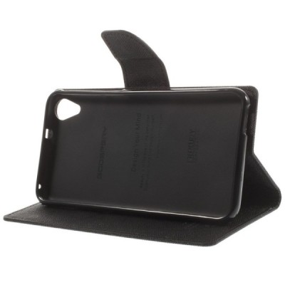 HTC Desire 820 „Mercury“ atvērams melns ādas maciņš - maks / Vacins.lv