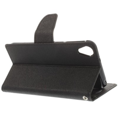 HTC Desire 820 „Mercury“ atvērams melns ādas maciņš - maks / Vacins.lv