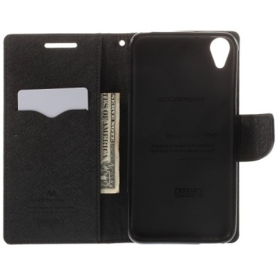 HTC Desire 820 „Mercury“ rudas odinis atverčiamas dėklas - piniginė / Priedai.lt