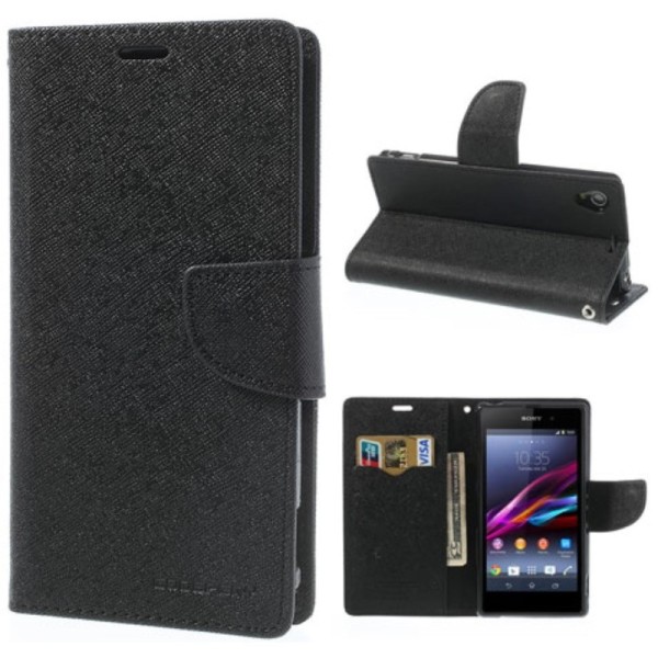 „Mercury“ Fancy atverčiamas dėklas, piniginė - juoda (Xperia Z1)