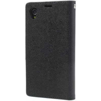 Sony Xperia Z1 (Honami L39h) „Mercury“ Fancy juodas odinis atverčiamas dėklas - piniginė / Priedai.lt