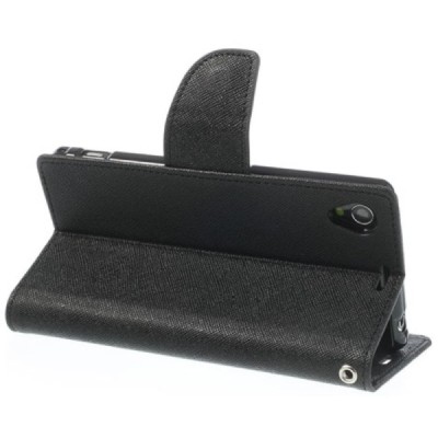 Sony Xperia Z1 (Honami L39h) „Mercury“ Fancy juodas odinis atverčiamas dėklas - piniginė / Priedai.lt