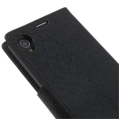 Sony Xperia Z1 (Honami L39h) „Mercury“ Fancy juodas odinis atverčiamas dėklas - piniginė / Priedai.lt