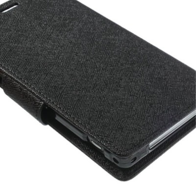 Sony Xperia Z1 (Honami L39h) „Mercury“ Fancy juodas odinis atverčiamas dėklas - piniginė / Priedai.lt