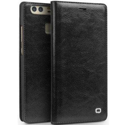 Huawei P9 (Huawei Ascend P9) „QIALINO“ atverčiamas juodas odinis dėklas - knygutė / Priedai.lt
