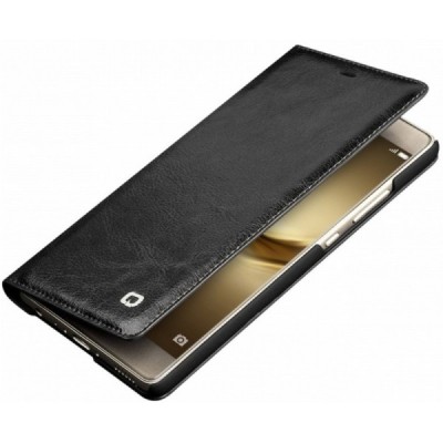 Huawei P9 (Huawei Ascend P9) „QIALINO“ atvēramais ādas melns maciņš - maks / Vacins.lv