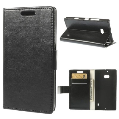 Nokia Lumia 930 atverčiamas juodas odinis dėklas - piniginė / Priedai.lt