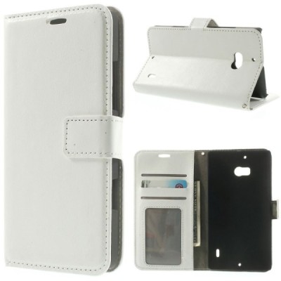 Nokia Lumia 930 atverčiamas baltas odinis dėklas - piniginė / Priedai.lt