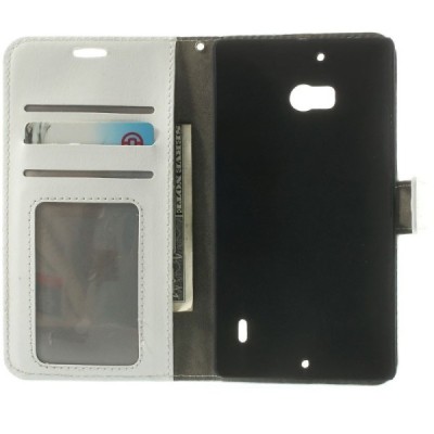 Nokia Lumia 930 atverčiamas baltas odinis dėklas - piniginė / Priedai.lt