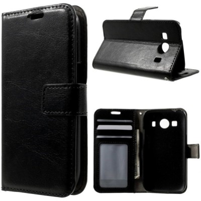 Samsung Galaxy Ace 4 (G357) atvēramais ādas melns maciņš (maks) / Vacins.lv