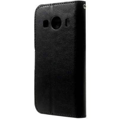 Samsung Galaxy Ace 4 (G357) atvēramais ādas melns maciņš (maks) / Vacins.lv