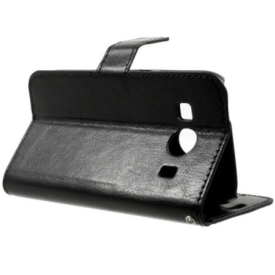 Samsung Galaxy Ace 4 (G357) atvēramais ādas melns maciņš (maks) / Vacins.lv