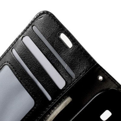 Samsung Galaxy Ace 4 (G357) atvēramais ādas melns maciņš (maks) / Vacins.lv