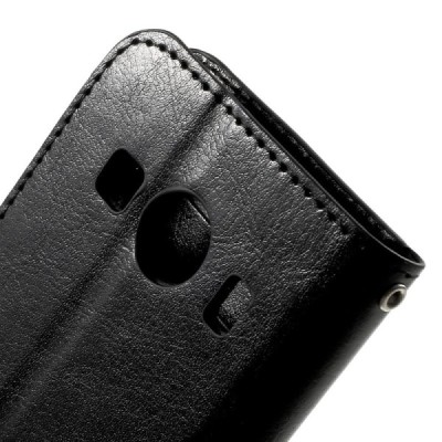 Samsung Galaxy Ace 4 (G357) atvēramais ādas melns maciņš (maks) / Vacins.lv