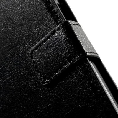 Samsung Galaxy Ace 4 (G357) atvēramais ādas melns maciņš (maks) / Vacins.lv