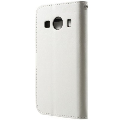 Samsung Galaxy Ace 4 (G357) atvēramais ādas balts maciņš (maks) / Vacins.lv