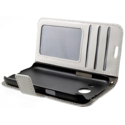 Samsung Galaxy Ace 4 (G357) atvēramais ādas balts maciņš (maks) / Vacins.lv