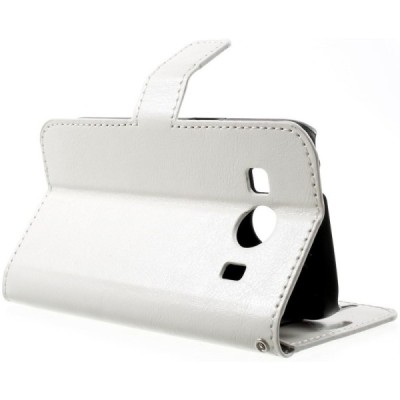 Samsung Galaxy Ace 4 (G357) atvēramais ādas balts maciņš (maks) / Vacins.lv