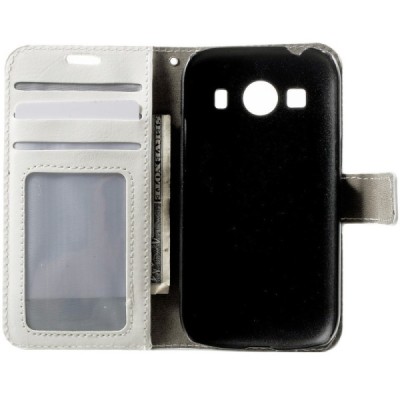 Samsung Galaxy Ace 4 (G357) atvēramais ādas balts maciņš (maks) / Vacins.lv