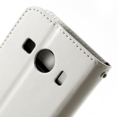 Samsung Galaxy Ace 4 (G357) atvēramais ādas balts maciņš (maks) / Vacins.lv