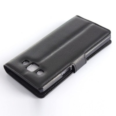 Samsung Galaxy A5 (A500F) atvēramais ādas melns maciņš (maks) / Vacins.lv