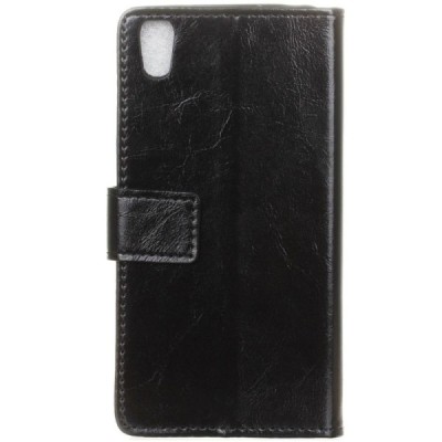 Alcatel Idol 4 atverčiamas juodas odinis dėklas - piniginė / Priedai.lt