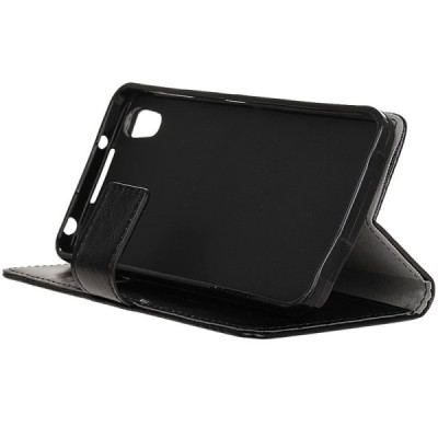 Alcatel Idol 4 atverčiamas juodas odinis dėklas - piniginė / Priedai.lt