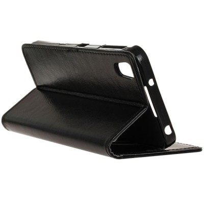 Alcatel Idol 4 atverčiamas juodas odinis dėklas - piniginė / Priedai.lt