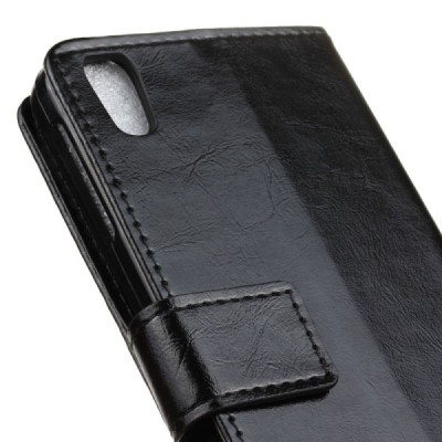 Alcatel Idol 4 atverčiamas juodas odinis dėklas - piniginė / Priedai.lt