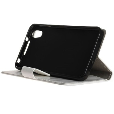 Alcatel Idol 4 atvēramais ādas balts maciņš (maks) / Vacins.lv