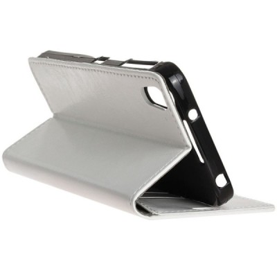 Alcatel Idol 4 atvēramais ādas balts maciņš (maks) / Vacins.lv