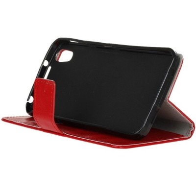 Alcatel Idol 4 atvēramais ādas sarkans maciņš (maks) / Vacins.lv