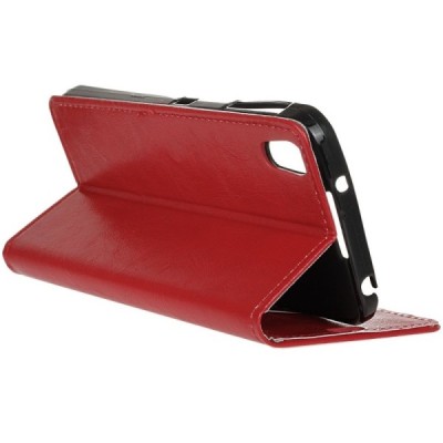 Alcatel Idol 4 atvēramais ādas sarkans maciņš (maks) / Vacins.lv