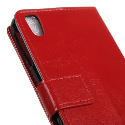 Alcatel Idol 4 atvēramais ādas sarkans maciņš (maks) / Vacins.lv