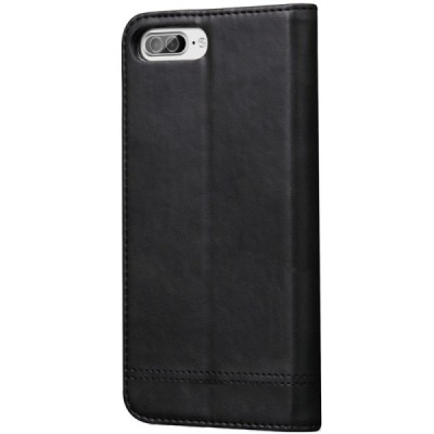 „Deluxe“ atverčiamas juodas odinis Apple iPhone 7 Plus (iPhone 8 Plus) dėklas - knygutė / Priedai.lt