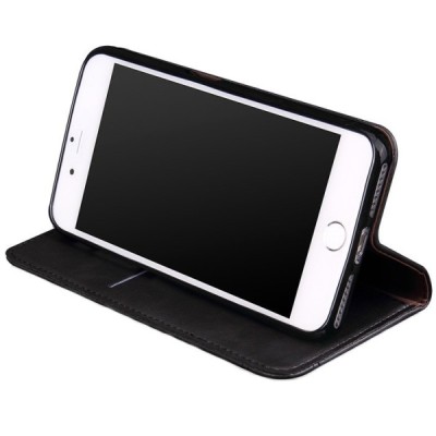 „Deluxe“ atverčiamas juodas odinis Apple iPhone 7 Plus (iPhone 8 Plus) dėklas - knygutė / Priedai.lt