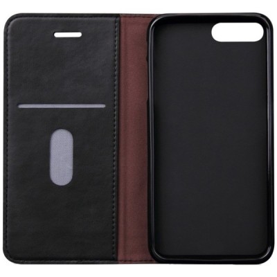 „Deluxe“ atverčiamas juodas odinis Apple iPhone 7 Plus (iPhone 8 Plus) dėklas - knygutė / Priedai.lt