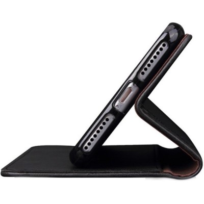 „Deluxe“ atverčiamas juodas odinis Apple iPhone 7 Plus (iPhone 8 Plus) dėklas - knygutė / Priedai.lt