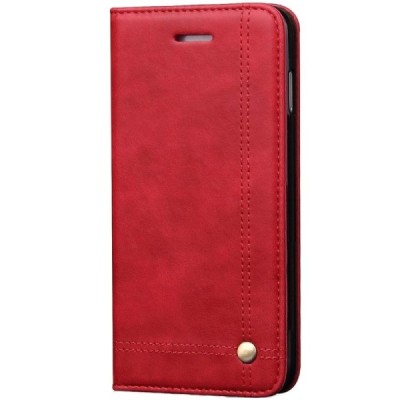 „Deluxe“ atverčiamas raudonas odinis Apple iPhone 7 Plus (iPhone 8 Plus) dėklas - knygutė / Priedai.lt