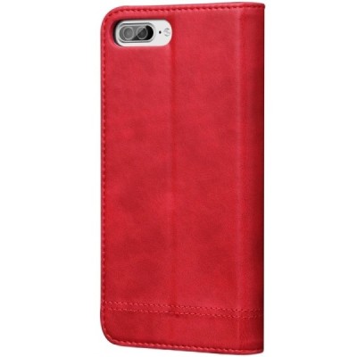 „Deluxe“ atverčiamas raudonas odinis Apple iPhone 7 Plus (iPhone 8 Plus) dėklas - knygutė / Priedai.lt