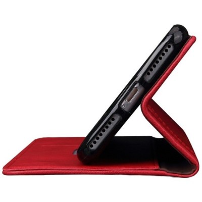 „Deluxe“ atverčiamas raudonas odinis Apple iPhone 7 Plus (iPhone 8 Plus) dėklas - knygutė / Priedai.lt