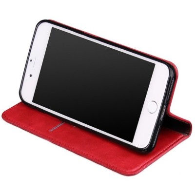 „Deluxe“ atverčiamas raudonas odinis Apple iPhone 7 Plus (iPhone 8 Plus) dėklas - knygutė / Priedai.lt
