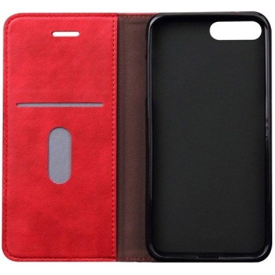 „Deluxe“ atverčiamas raudonas odinis Apple iPhone 7 Plus (iPhone 8 Plus) dėklas - knygutė / Priedai.lt