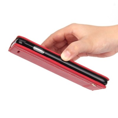 „Deluxe“ atverčiamas raudonas odinis Apple iPhone 7 Plus (iPhone 8 Plus) dėklas - knygutė / Priedai.lt