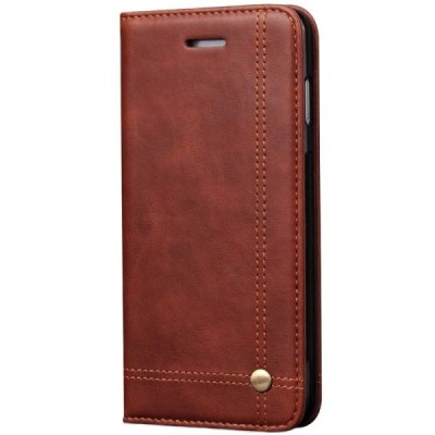 Apple iPhone 7 Plus (iPhone 8 Plus) „Deluxe“ ādas atvēramais tumši brūns maciņš (maks) / Vacins.lv