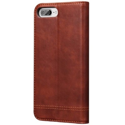 „Deluxe“ atverčiamas tamsiai rudas odinis Apple iPhone 7 Plus (iPhone 8 Plus) dėklas - knygutė / Priedai.lt