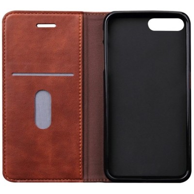„Deluxe“ atverčiamas tamsiai rudas odinis Apple iPhone 7 Plus (iPhone 8 Plus) dėklas - knygutė / Priedai.lt