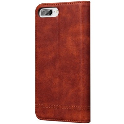 Apple iPhone 7 Plus (iPhone 8 Plus) „Deluxe“ ādas atvēramais gaiši brūns maciņš (maks) / Vacins.lv